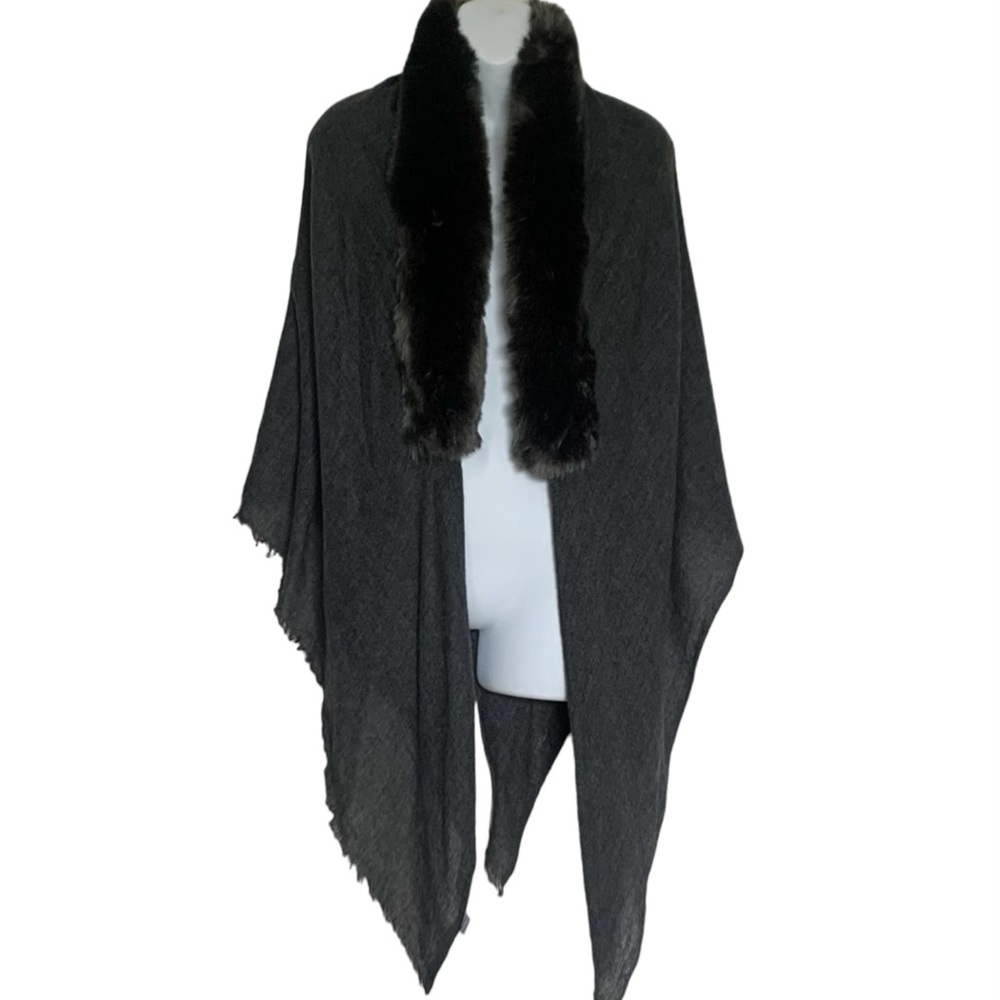 Evelyne Prelonge Faux Fur and Cashmere Square Stole or Shawl